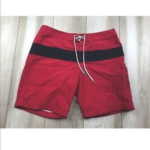 J. Crew Swim Trunks Red & Navy Board Shorts Bathing Suit Mesh Outdoors Sz.35